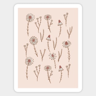 Delicate daisy flowers botanical pattern in dusty pink Magnet